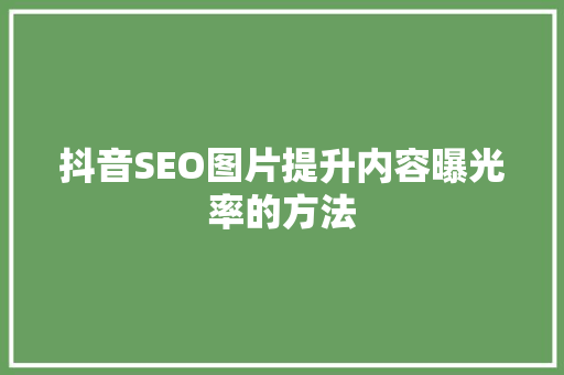 抖音SEO图片提升内容曝光率的方法  第1张