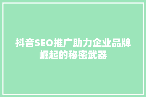 抖音SEO推广助力企业品牌崛起的秘密武器