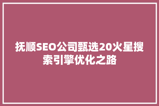 抚顺SEO公司甄选20火星搜索引擎优化之路  第1张