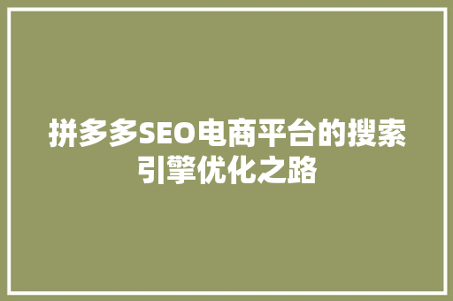 拼多多SEO电商平台的搜索引擎优化之路