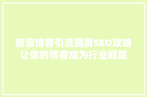 新浪博客引流霸屏SEO攻略让你的博客成为行业翘楚