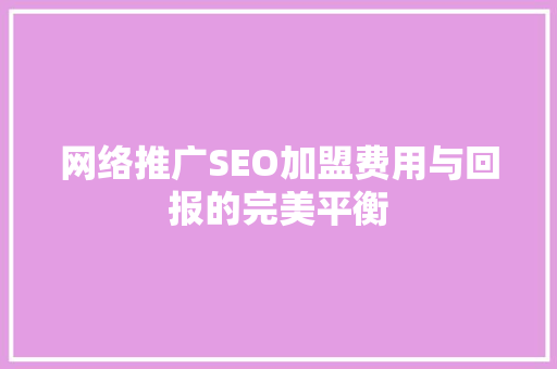 网络推广SEO加盟费用与回报的完美平衡  第1张