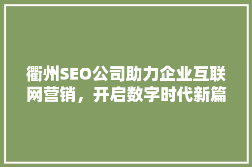 衢州SEO公司助力企业互联网营销，开启数字时代新篇章  第1张