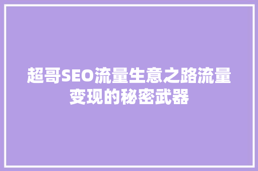 超哥SEO流量生意之路流量变现的秘密武器  第1张