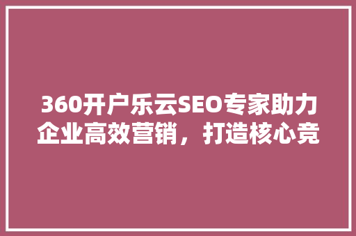 360开户乐云SEO专家助力企业高效营销，打造核心竞争力