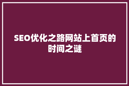 SEO优化之路网站上首页的时间之谜