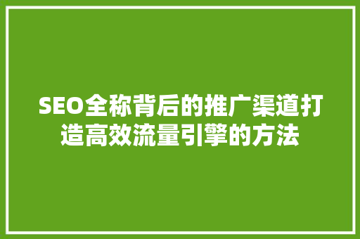 SEO全称背后的推广渠道打造高效流量引擎的方法
