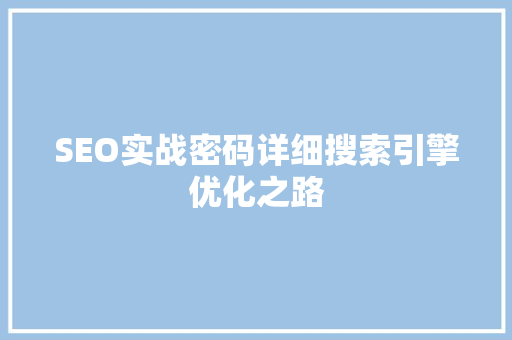 SEO实战密码详细搜索引擎优化之路