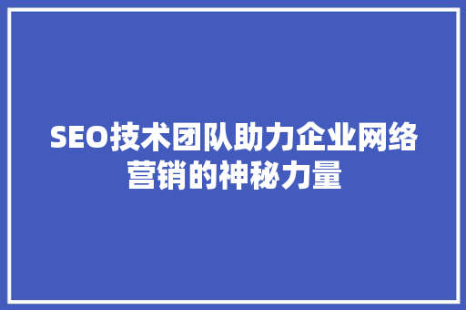 SEO技术团队助力企业网络营销的神秘力量