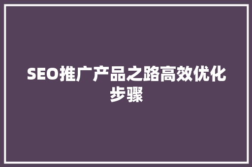 SEO推广产品之路高效优化步骤