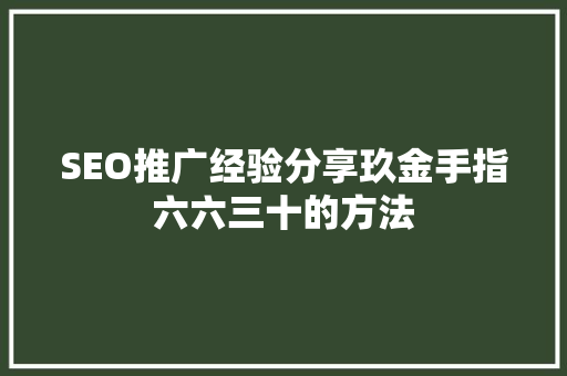 SEO推广经验分享玖金手指六六三十的方法