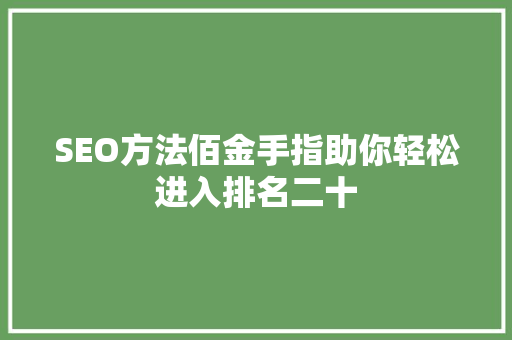 SEO方法佰金手指助你轻松进入排名二十  第1张