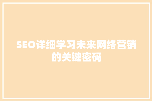 SEO详细学习未来网络营销的关键密码