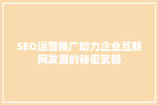 SEO运营推广助力企业互联网发展的秘密武器