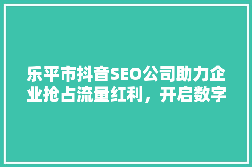 乐平市抖音SEO公司助力企业抢占流量红利，开启数字营销新篇章