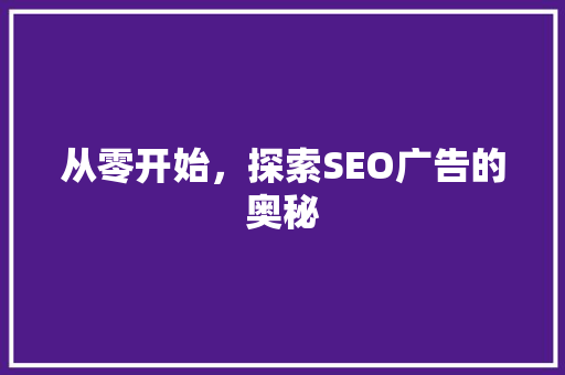 从零开始，探索SEO广告的奥秘