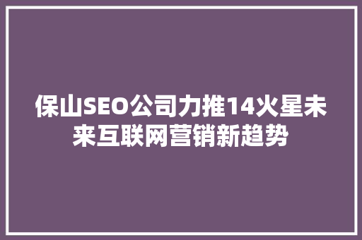 保山SEO公司力推14火星未来互联网营销新趋势