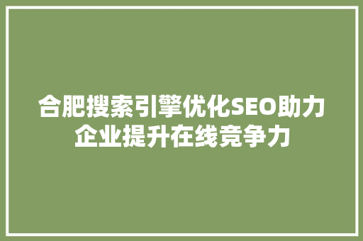 合肥搜索引擎优化SEO助力企业提升在线竞争力