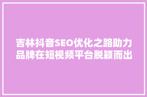 吉林抖音SEO优化之路助力品牌在短视频平台脱颖而出