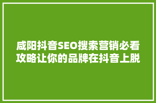 咸阳抖音SEO搜索营销必看攻略让你的品牌在抖音上脱颖而出  第1张
