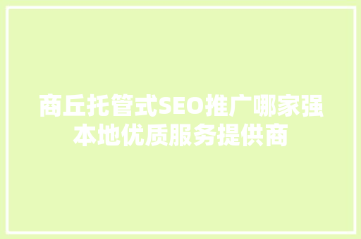 商丘托管式SEO推广哪家强本地优质服务提供商
