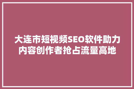 大连市短视频SEO软件助力内容创作者抢占流量高地