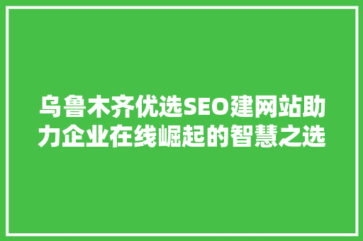 乌鲁木齐优选SEO建网站助力企业在线崛起的智慧之选