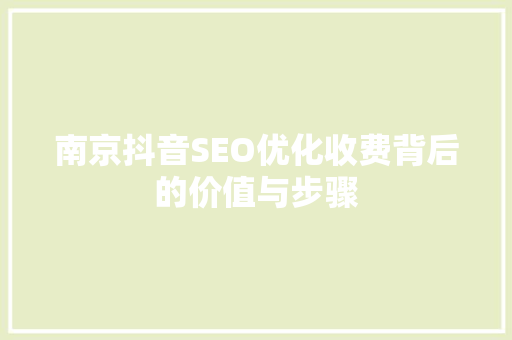 南京抖音SEO优化收费背后的价值与步骤