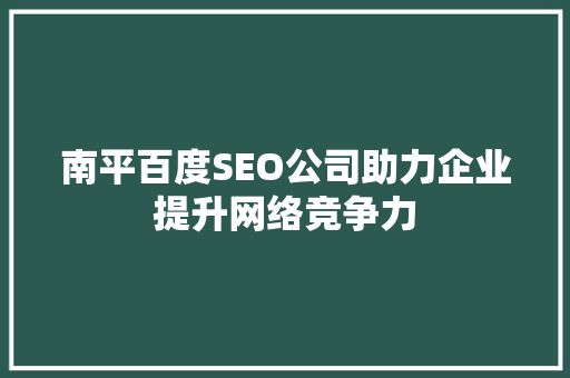 南平百度SEO公司助力企业提升网络竞争力