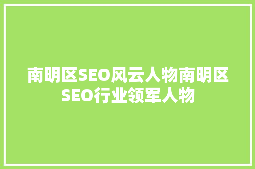 南明区SEO风云人物南明区SEO行业领军人物
