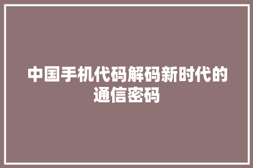 中国手机代码解码新时代的通信密码