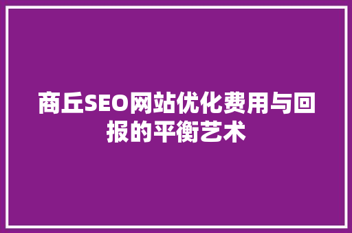 商丘SEO网站优化费用与回报的平衡艺术