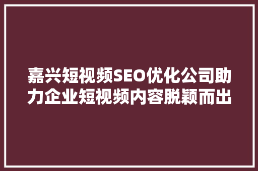 嘉兴短视频SEO优化公司助力企业短视频内容脱颖而出