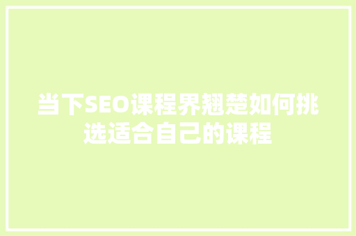 当下SEO课程界翘楚如何挑选适合自己的课程