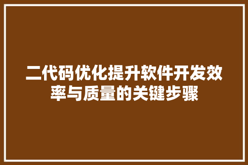 二代码优化提升软件开发效率与质量的关键步骤
