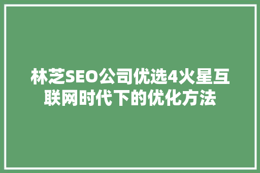 林芝SEO公司优选4火星互联网时代下的优化方法