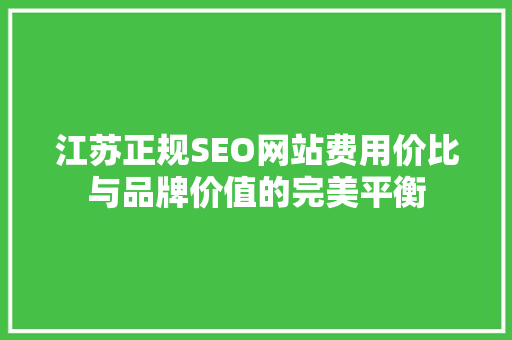 江苏正规SEO网站费用价比与品牌价值的完美平衡