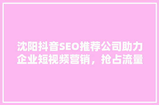 沈阳抖音SEO推荐公司助力企业短视频营销，抢占流量红利