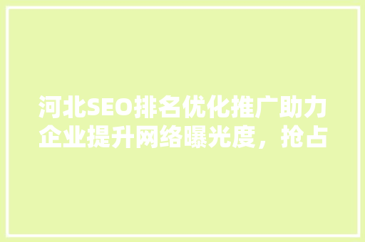 河北SEO排名优化推广助力企业提升网络曝光度，抢占市场先机
