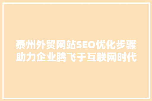 泰州外贸网站SEO优化步骤助力企业腾飞于互联网时代