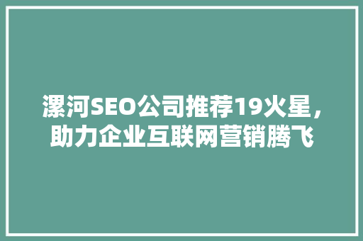 漯河SEO公司推荐19火星，助力企业互联网营销腾飞  第1张