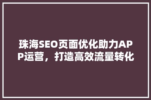 珠海SEO页面优化助力APP运营，打造高效流量转化步骤