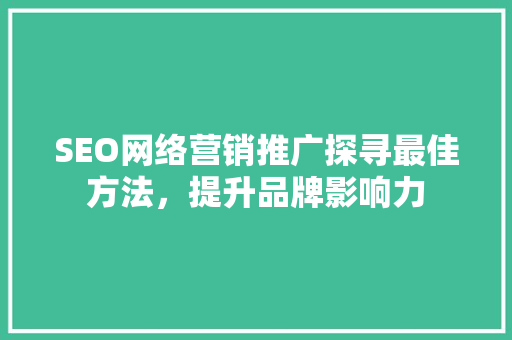 SEO网络营销推广探寻最佳方法，提升品牌影响力  第1张