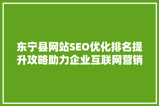 东宁县网站SEO优化排名提升攻略助力企业互联网营销新篇章