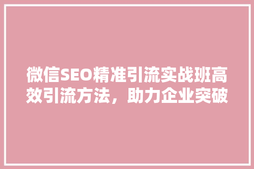 微信SEO精准引流实战班高效引流方法，助力企业突破瓶颈  第1张