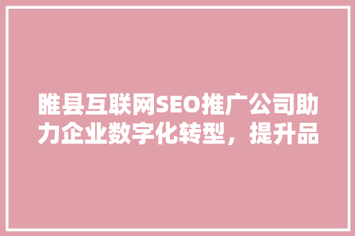 睢县互联网SEO推广公司助力企业数字化转型，提升品牌影响力
