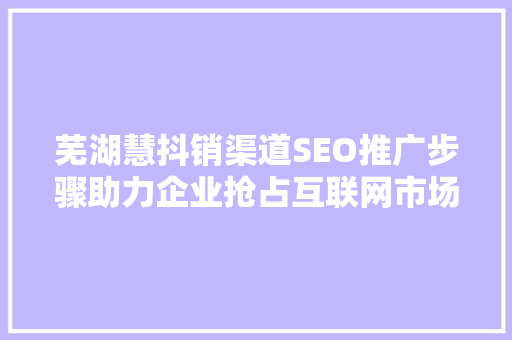 芜湖慧抖销渠道SEO推广步骤助力企业抢占互联网市场制高点