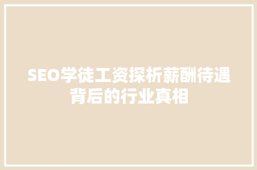 SEO学徒工资探析薪酬待遇背后的行业真相