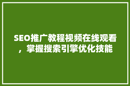 SEO推广教程视频在线观看，掌握搜索引擎优化技能