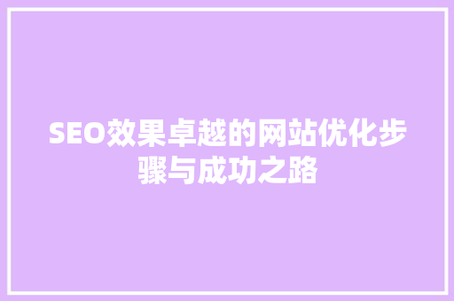 SEO效果卓越的网站优化步骤与成功之路
